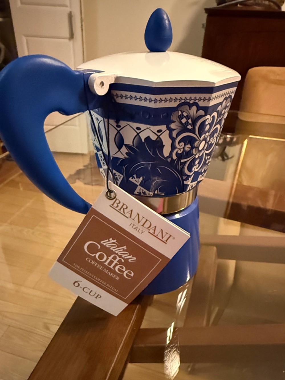 Brandani Blue Italian 6-Cup Moka Pot Coffee Maker